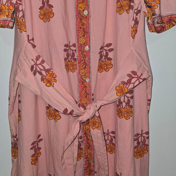 Alix of Bohemia Remi Peony Midi Dress Pink Hand Block Print Cotton Size Large - Picture 9 of 10